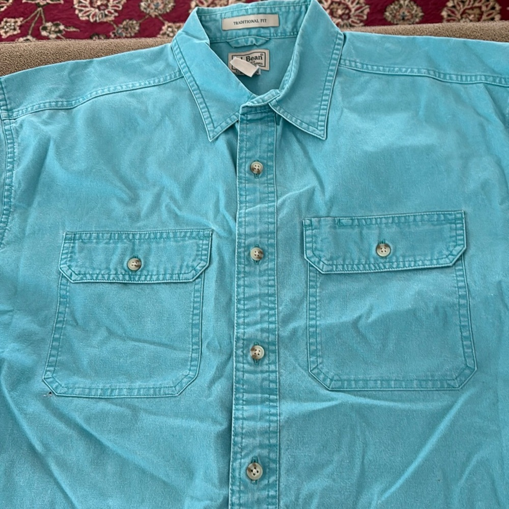 LL Bean lTraditional Fit Short Sleeve Teal Blue Short Sleeve Shirt Large (TD)